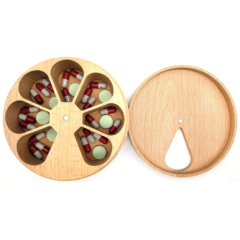 

7 Days Weekly Wooden Pill Case Storage Box Solid Wood Pillbox Compartment Medicine Tablet Dispenser Splitters Organizer