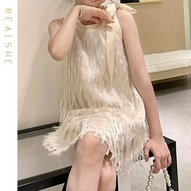 

Kids Girls Dresses 2023 Summer Sleeveless Bow Tassel Princess Dresses Children Clothing Baby Wedding Party Vestidos
