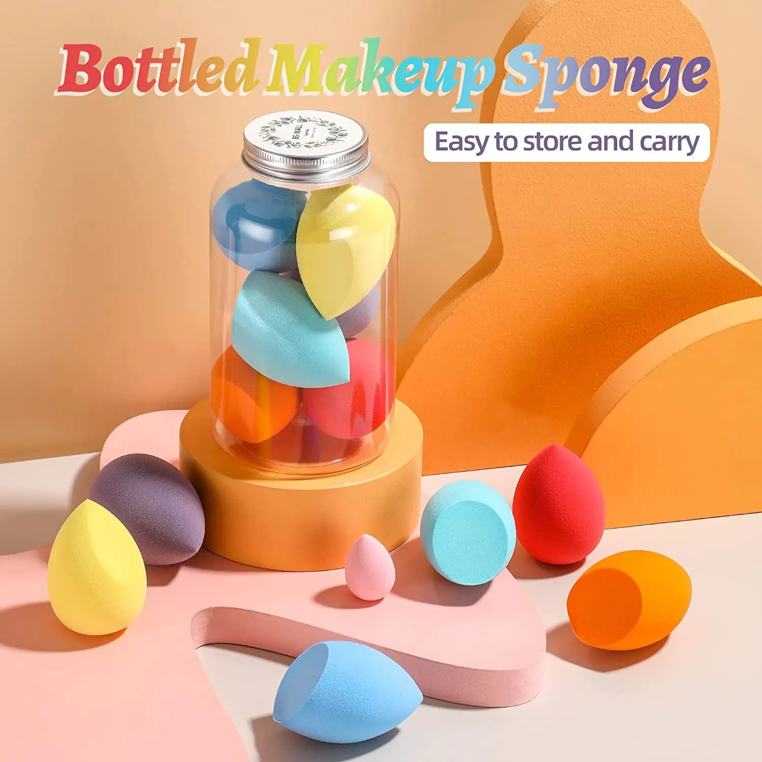 

7 Pcs Blender Sponge For Liquid Cream And Powder Multi-Colored Makeup Sponges Pink Makeup Sponge Set With Plastic Storage Bottle