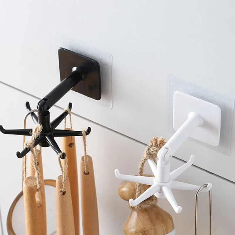 

360 Degrees Rotated Kitchen Hook Hanger Self-adhesive Hooks Wall Door Hanger Wall Hanging Hooks Handbag Clothes Ties Wall Hooks