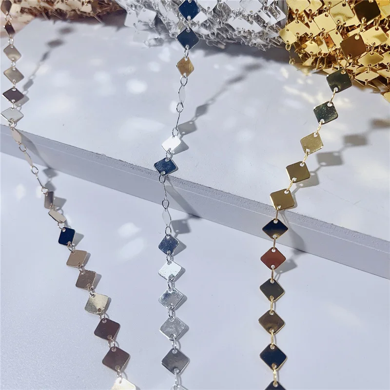 

Медная металлическая цепочка для ожерелья, 2 метра, цепочка из квадратных геометрических звеньев серебристого цвета для самостоятельного изготовления браслетов, ювелирных изделий