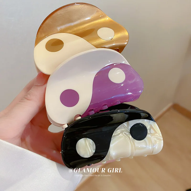 

Minar 2022 New Fashion Contrast Color Tai Chi Yin Yang Fish Hair Claws for Women Geometric Arcylic Acetate Shark Clips Headwear