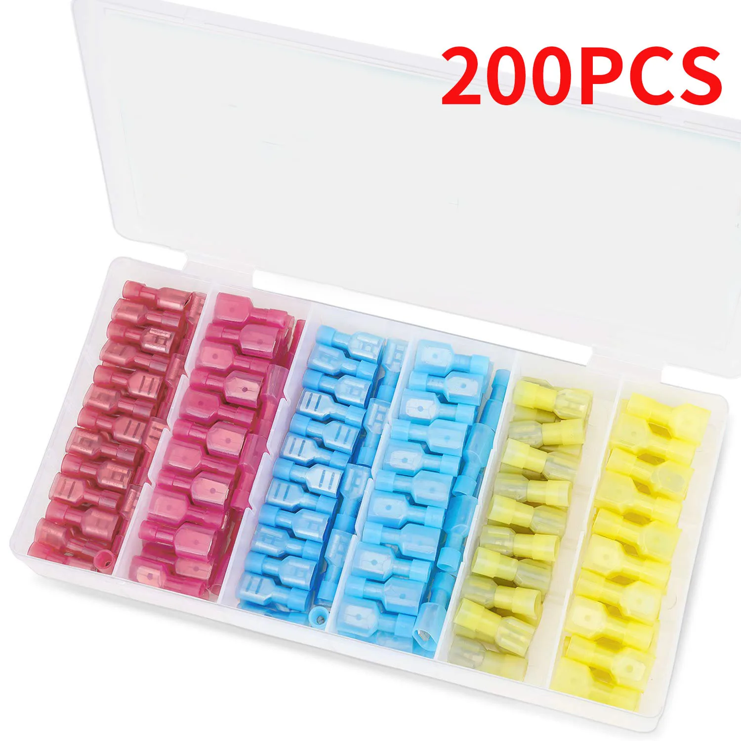 

200pcs Boxed Insulated Spade Electrical Wire Crimp Terminals Female Male Cold Pressing Lugs Wire Connectors Wiring Cable Plug