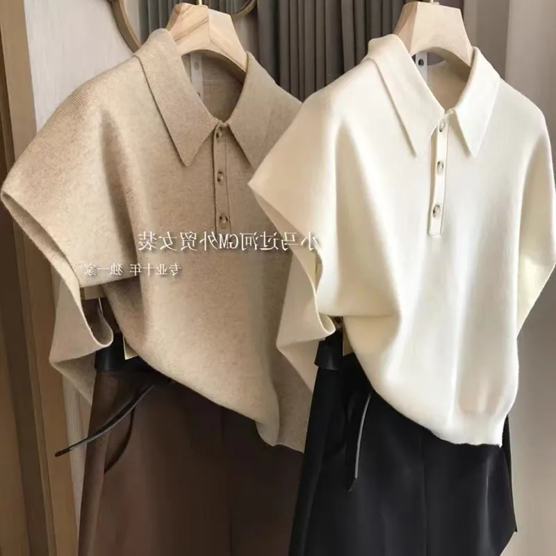

European POLO lapel knitted wool waistcoat for women to wear sleeveless vest clip autumn and winter new loose small outer suit