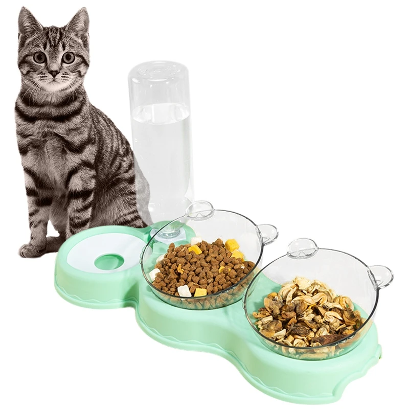 

3-in-1Pet Cat Bowl Double Food Bowls 500ml Water Bottle Fountain Safety Pet Raised Stand Automatic Drinking Dish Dog Products