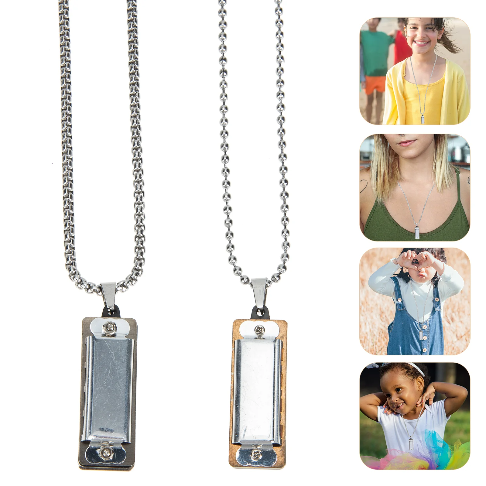 

2Pcs Delicate Mini Harmonica Pendant Necklace Musical Instrument Pendant Necklaces