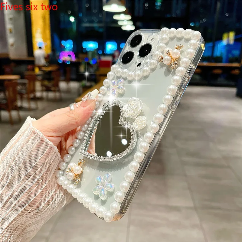 Прозрачное зеркало для макияжа с жемчужным сердцем подходит Huawei Nova 12i 11i 8i 7i 3i 5T Y9S