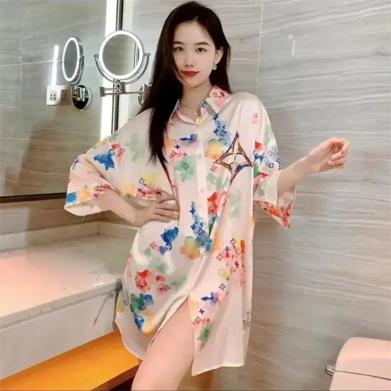 Летняя Новинка ночная рубашка из вискозы с коротким рукавом женская Свободная