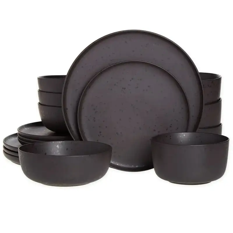 

Mio 16 Piece Stoneware Dinnerware Set in Pepper With Reactive Glaze