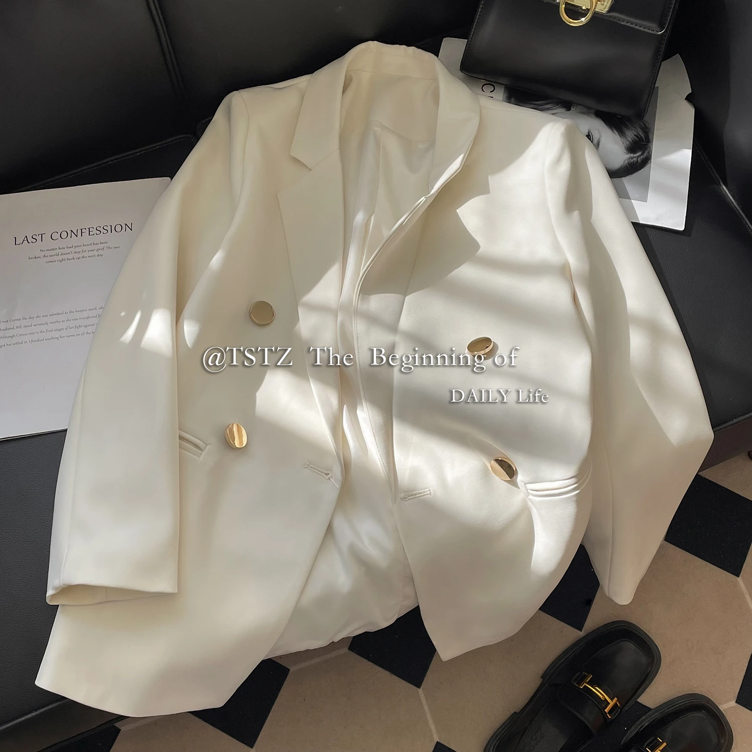 

Spring Autumn New Style Casual Vintage Double Breasted Loose And Oversized Ladies Blazer Coat