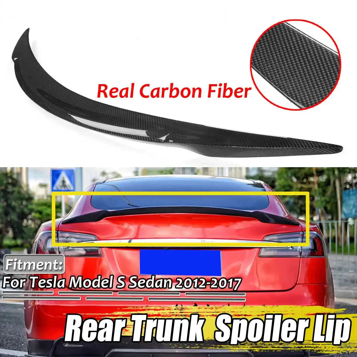 Alerón trasero de alta calidad para coche, extensión de labio de fibra de carbono Real para Tesla Model S Sedan 2012-2017