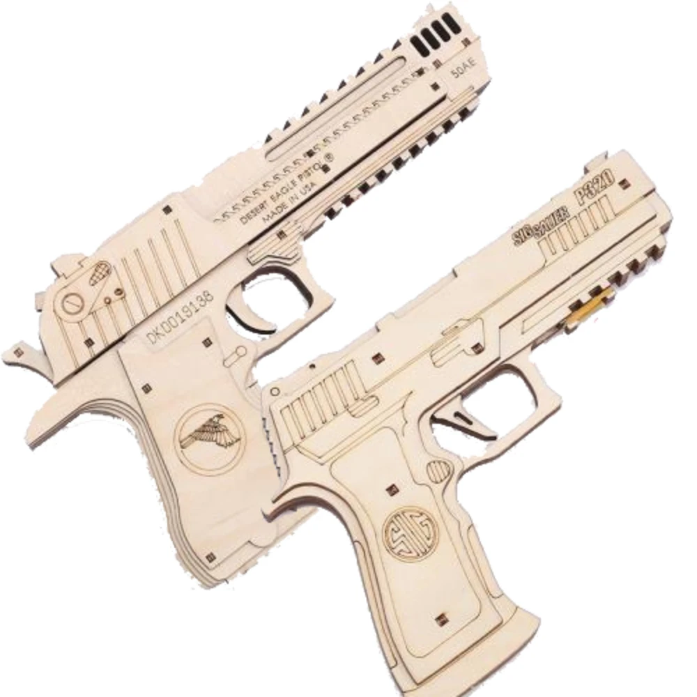 

DIY P320 Rubber Band Guns Toys Wooden Mechanical Shooting Models Kits Assembly Build Block for AK47 Sand Eagle Child 3D Pistol