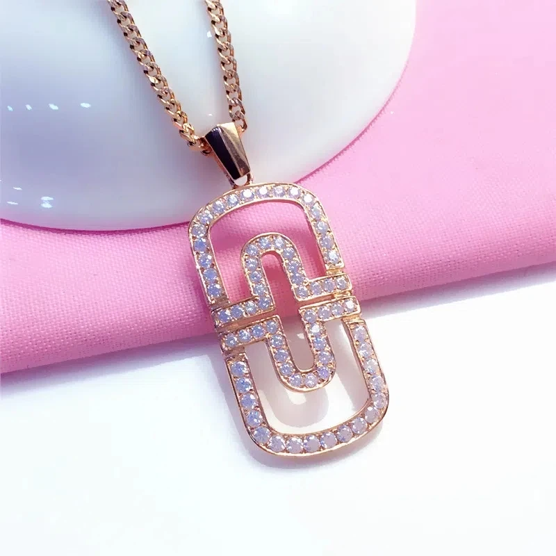 

New special design Russian white stone necklace Fashion atmosphere Lovers rose gold lock bone chain necklace for women