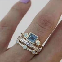 3 pcs trendy blue cubic zircon wedding ring set for women party engagement jewelry copper hand accessories size 5 11