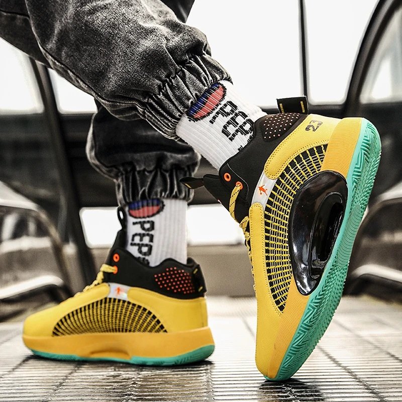 

2022 Men Low Basketball Shoes Fashion Yellow Zapatillas Basketball Sneakers Child Basket Homme Chaussure Male Sport New Size 9