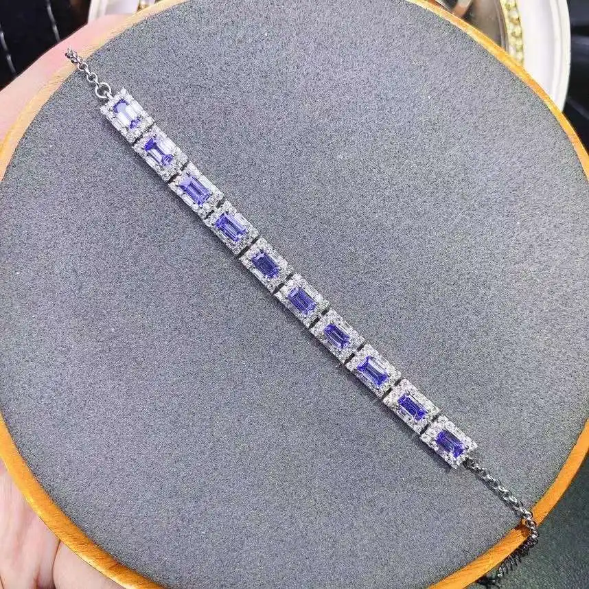 

Роскошный классический квадратный геометрический браслет из натурального голубого драгоценного камня S925 Серебряные женские ювелирные из...