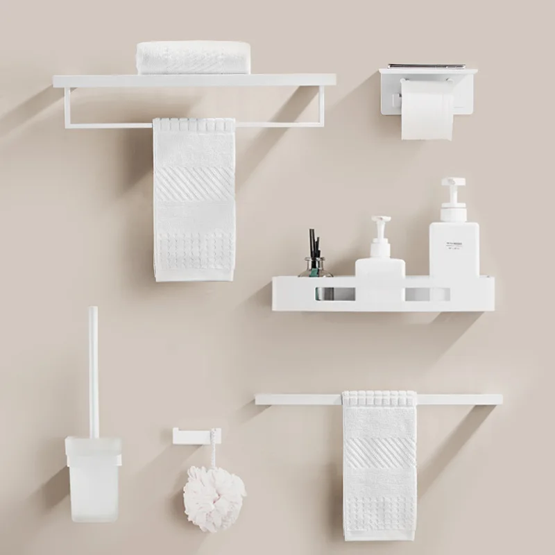 

Punch-free 304 stainless steel towel rack set bathroom white towel rack hair bathroom rack