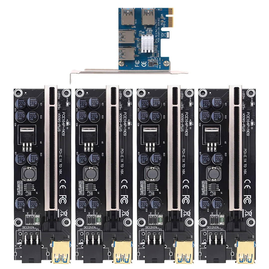 

4 шт. PCI-E Express 1x to16x Riser 009S PLUS адаптер карты PCIE 1 на 4 слота PCIe порт множителя карты для майнинга биткоинов BTC