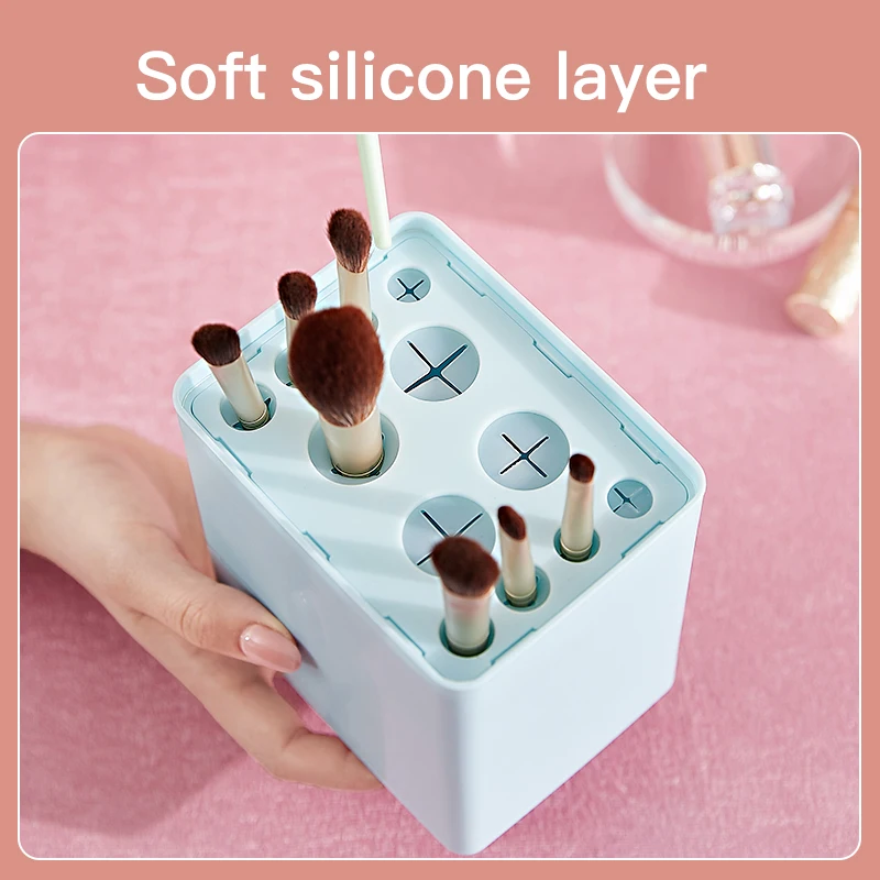 Women Makeup organizer Box 12 Silicone Holes for Clamping Pen Transparent Make up Brush Holder Cosmetic Storage Container |