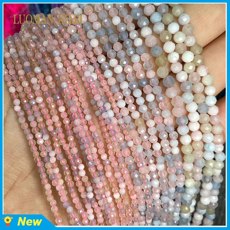 

Natural Stone Beads Faceted Morganite Round Loose Spacer Bead For Jewelry Making DIY Bracelet Necklace Charm 2MM 3MM 4MM