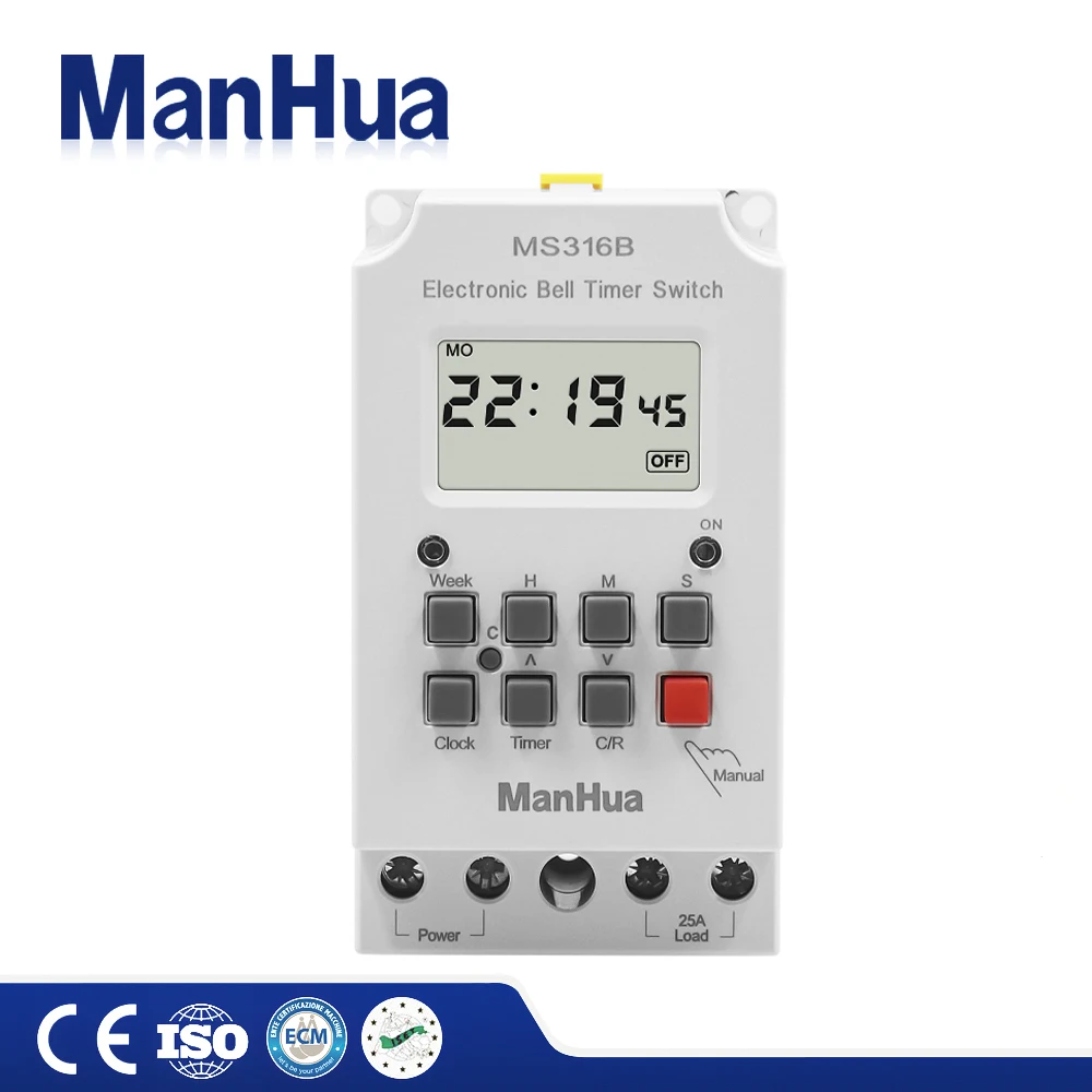 

Manhua MS316B 220V 25A 68 ON programmable timer switch school bell time controller