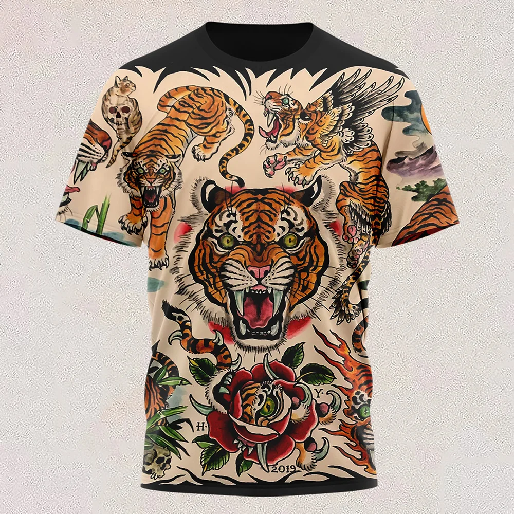 

New T Shirt Full-color Tiger Head Short-sleeved Cool T-shirt Round Neck 3d Printed Casual Short-sleeved Shirt Oversized Clothing