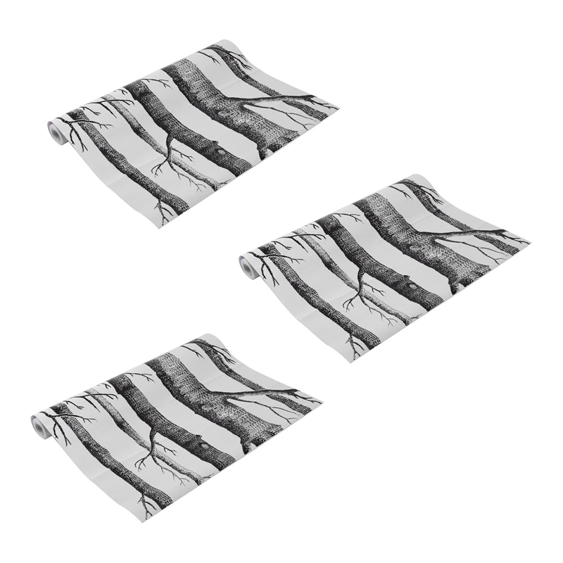 

Настенная бумага черно-белая береза, 3 шт., для спальни, современный дизайн, для гостиной, рулон рулона настенной бумаги в деревенском лесу