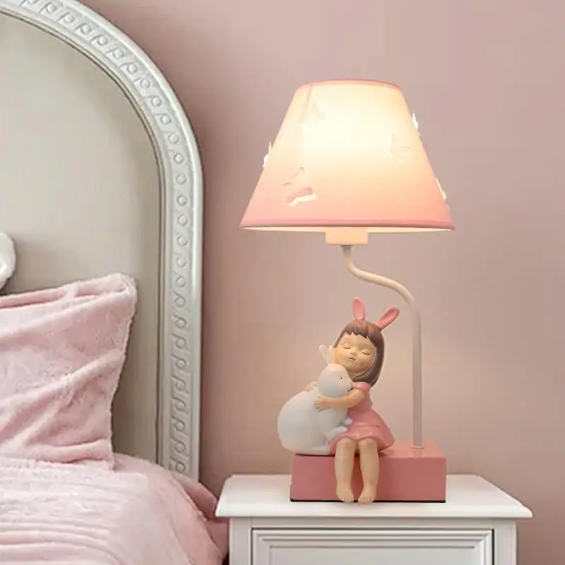 

Настольная лампа для спальни, прикроватная лампа для девочек, милый креативный мультяшный кролик, принцесса, с теплым затемнением, детское украшение для защиты глаз