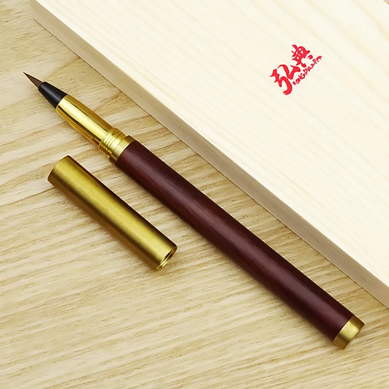 

Handmade Hongdian Rosewood & Brass Brush Calligraphy Pen Soft Nib 0.7-5mm Writing Gift Ink Pen Come with Converter Art Drawing