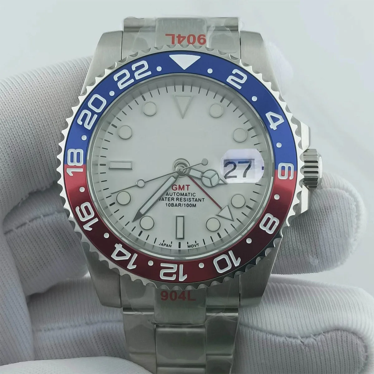 NH GMT 34 часы 40 мм корпус NH34 циферблат зеленый светящийся из нержавеющей стали с