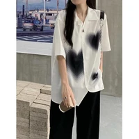 qweek womens blouses harajuku streetwear oversized shirts white couple short sleeve japanese korean style cool loose tops trend