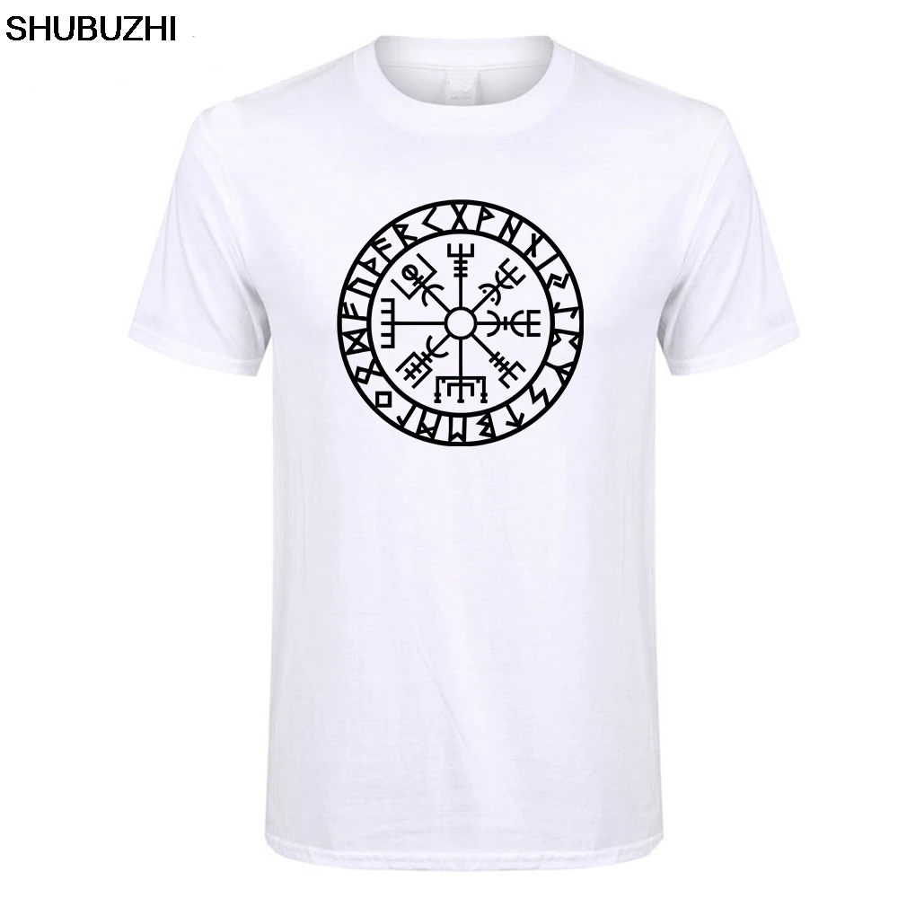 

Men Tee Vegvisir Futhark Runes Navigator Viking Valhalla Odin Men Crew Neck Short Sleeve T Shirts Crazy Adult T-Shirt Designs