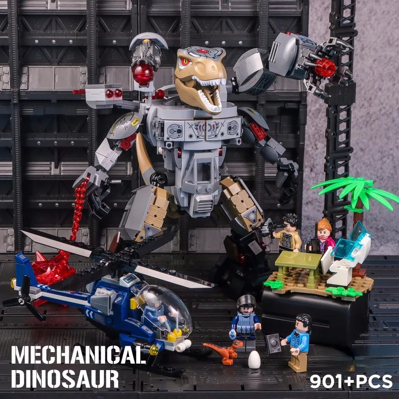 

901pcs Jurassic Dinosaur World Mechanical Armed Tyrannosaurus Rex Velociraptor Building Blocks Bricks Set Toys for Children