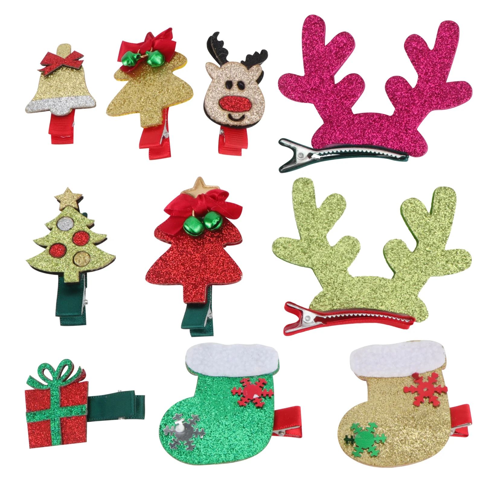 

10pcs Christmas Hair Clips Non- Shiny Snap Hair Barrettes Xmas Party Hair Hair Accessories for Kids ( Random Pattern )