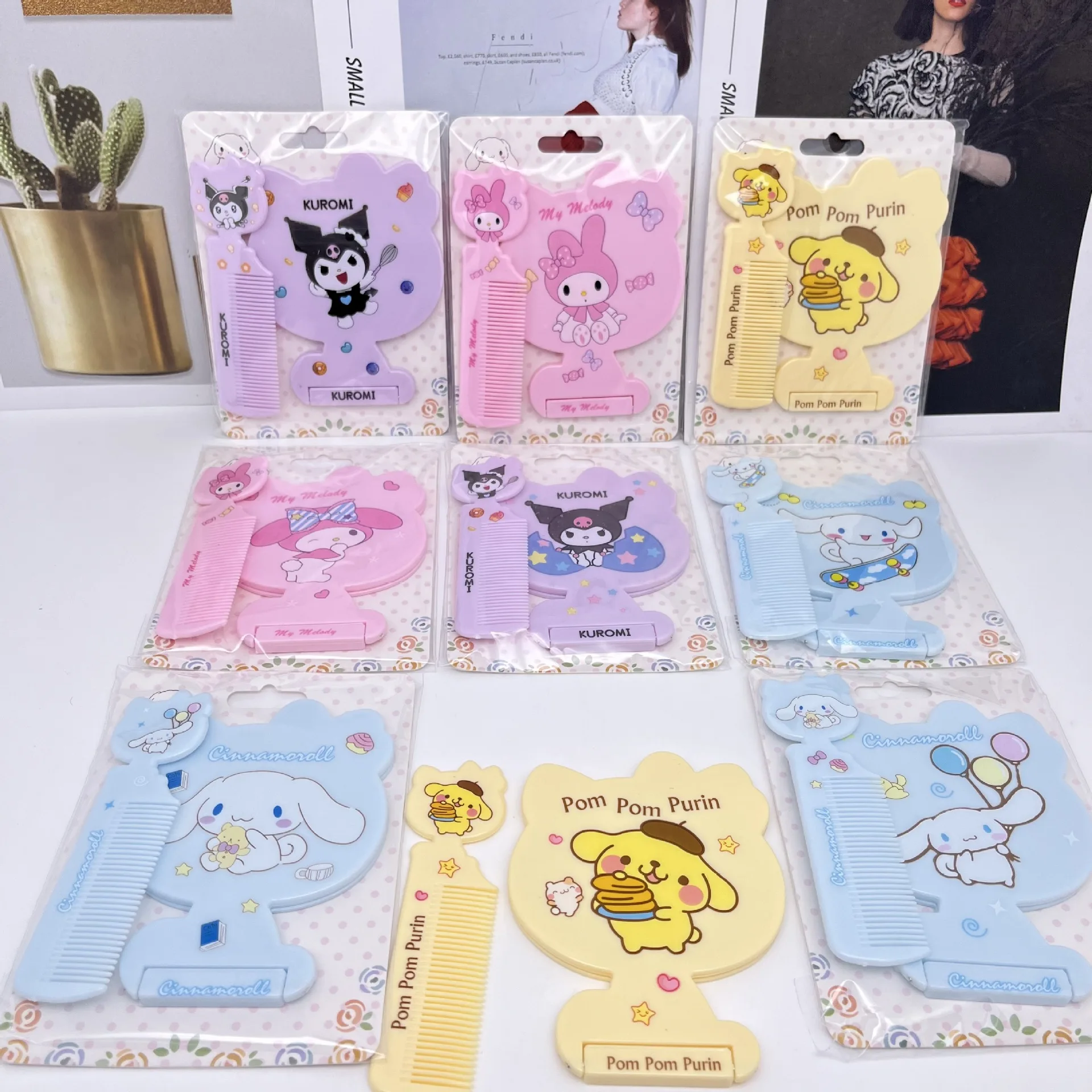 Cutie семья Sanrio зеркальная расческа Kumomi Melody Cinnamoroll Pom Purin складное одиночное зеркало
