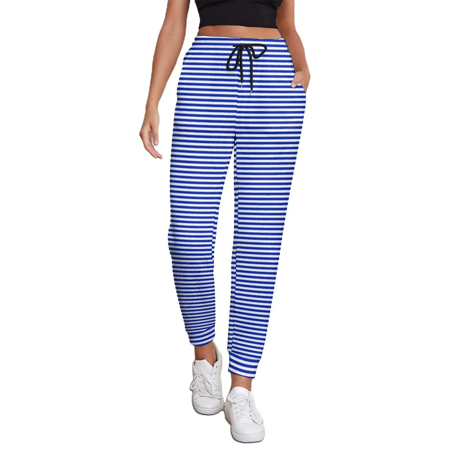 

Retro Nautical Sailor Jogger Pants Blue and White Stripes Trendy Oversize Sweatpants Spring Women Print Street Style Trousers
