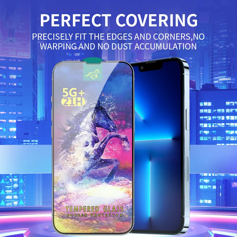 25Pcs 21H Full Glue Tempered Glass for iPhone 14 13 12 11 Pro XS Max 13 Mini X XR 6s 7 8 plus SWIFT HORSE Screen Protector