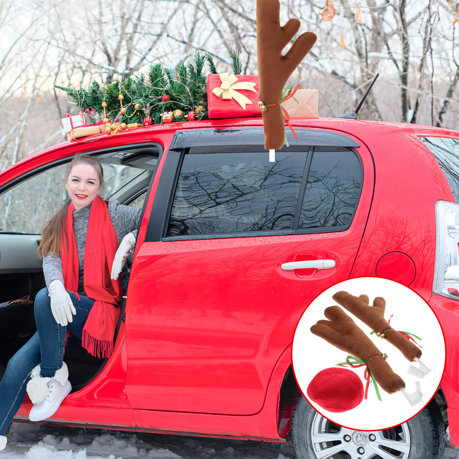 

Antlers Car Decoration Automotive Exterior Accessories Christmas Decorations Halloween Reindeer Kit & Nose Cosplay