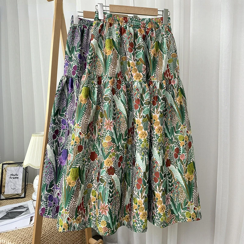 2022 Autumn and Winter Korean Version Fashion Printing High Waist Women's Skirt A-line Pleated Women's Midi Skirt