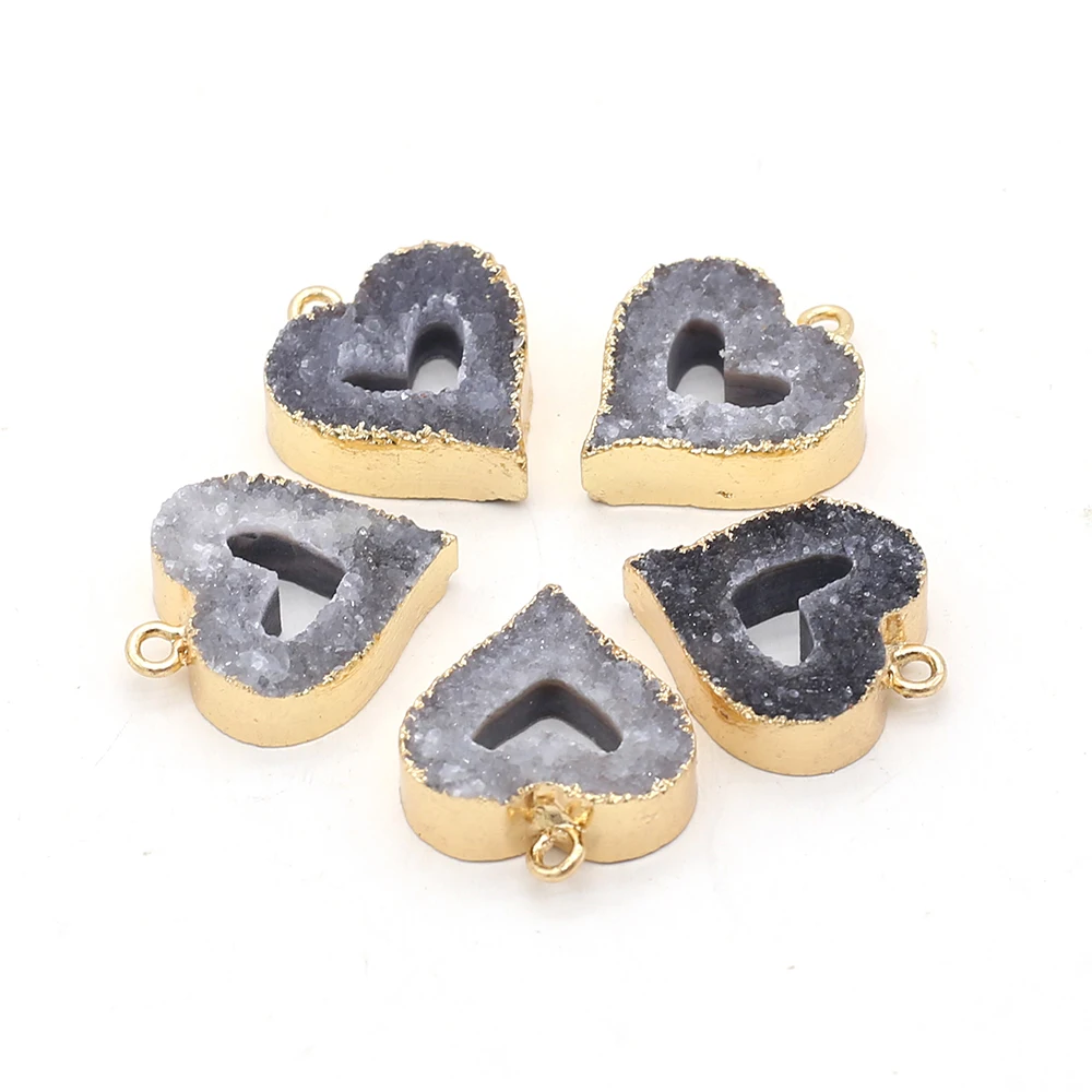 

2pcs/lot Heart Shape Natrual Agates Stone Pendant Plating Golden Pendant Charms for Making DIY Jewerly Necklace Earrings