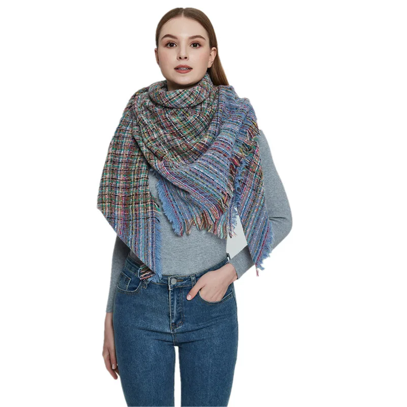 

2023 NEW Fashion Cashmere Women Plaid Square Scarf Winter Warm Shawl and Wrap Bandana Pashmina Female Foulard Thick Blanket