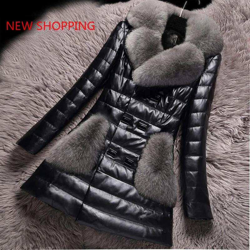 Women Faux Jacket Winter Leather Fox Fur Coat Down Cotton Parka Women Warm Jackets Chaqueta Cuero Mujer Natural Fur Coat Parkas