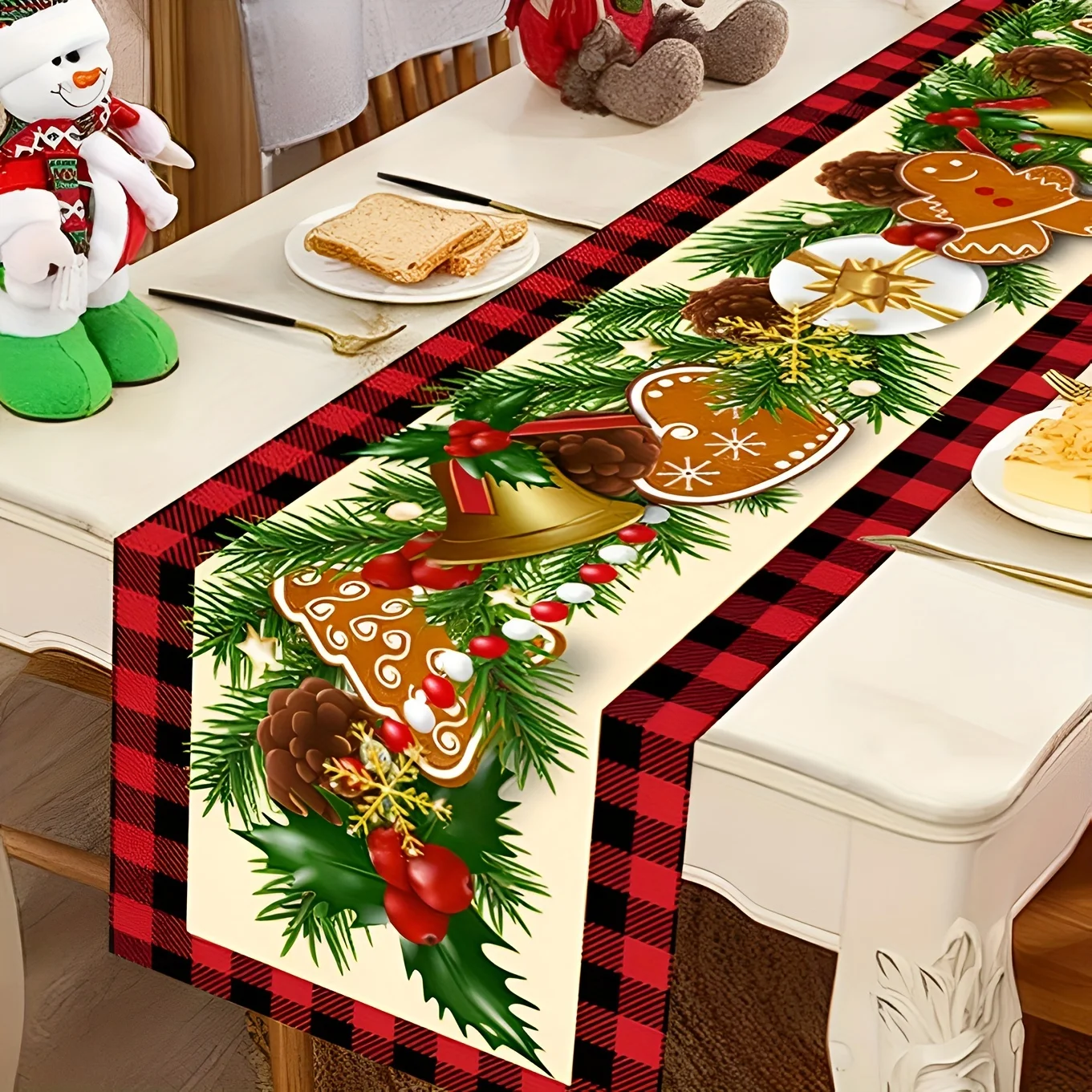 Рождественская сосновая игла ягода буйвол клетчатая льняная дорожка для стола
