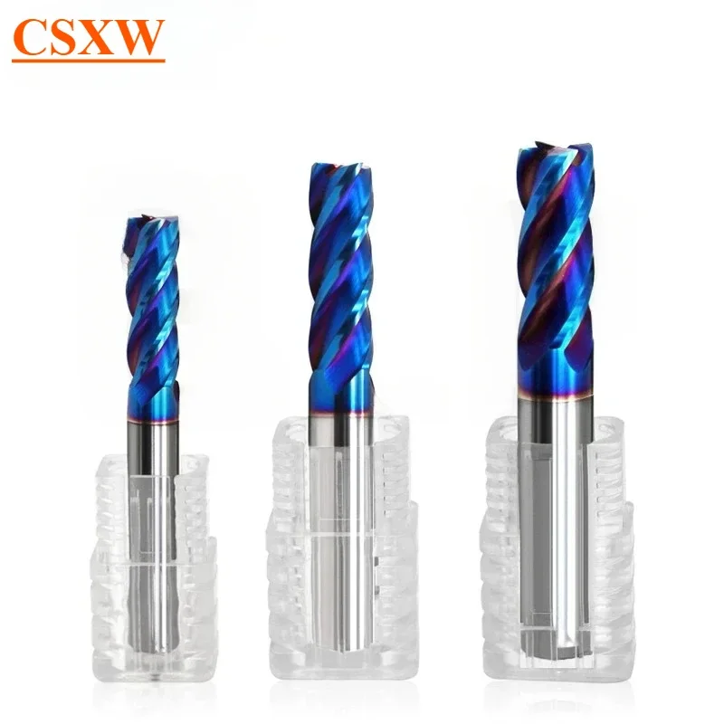 

HRC65 4-флейтовый фрезерный станок из вольфрамовой стали, синий сплав, нержавеющая сталь, специальный фрезерный станок, закаленные инструменты с ЧПУ с твердым покрытием