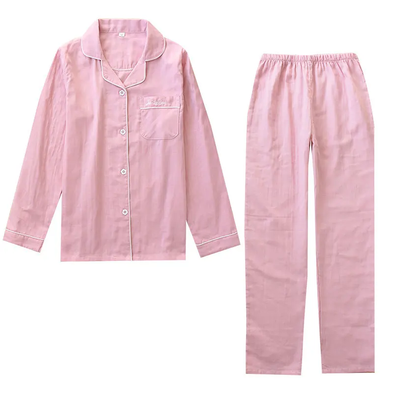 

Синяя Пижама для пары, кардиган на пуговицах из 2020 хлопка, брюки с длинным рукавом, домашний костюм из ткани, свободная одежда для сна для влю...