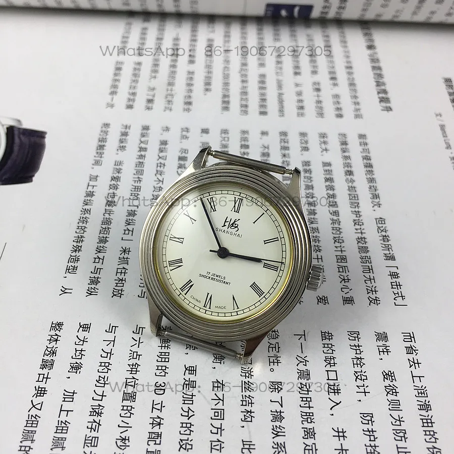 Фото Оригинальные механические часы Shanghai 8120 Type 17 с бриллиантами, белым циферблатом и римскими цифрами, диаметр 35 мм, с бесплатным ремешком 1 шт. №2