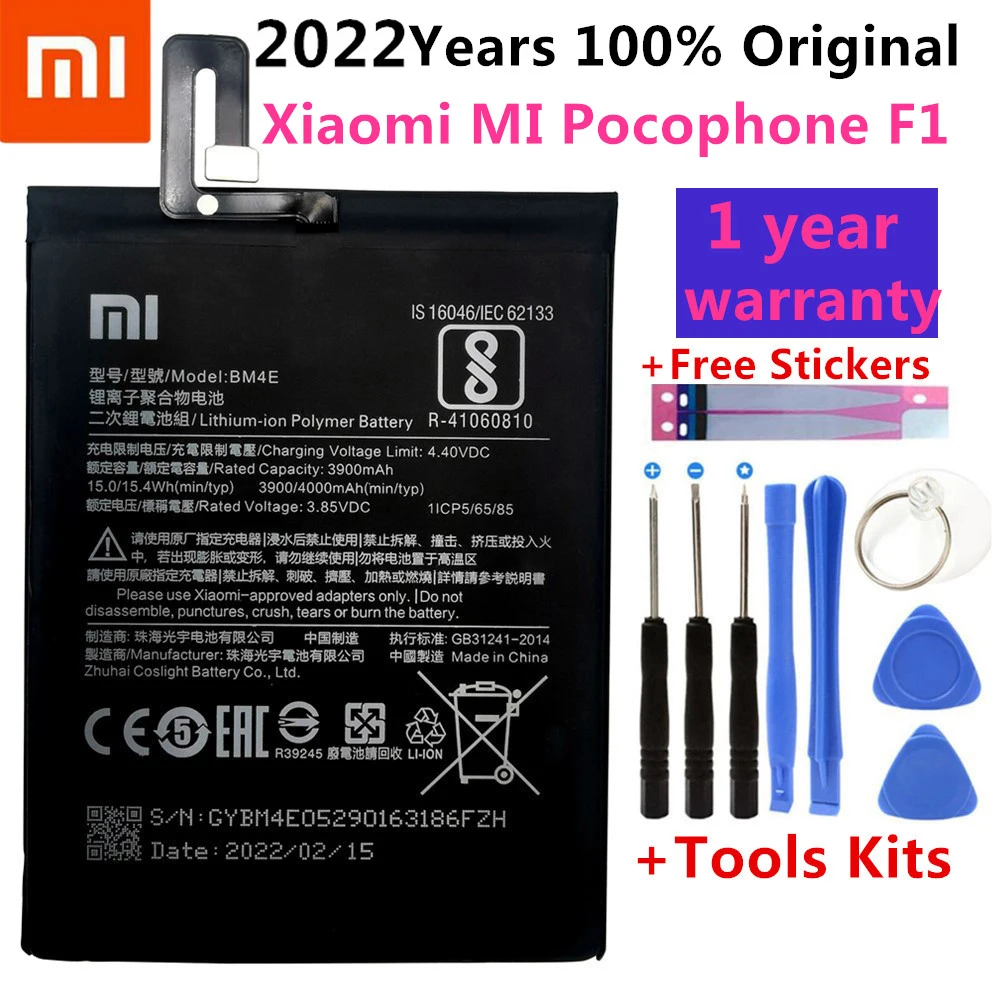 

2022 Xiao Mi Original Phone Battery BM4E for Xiaomi Mi Pocophone Poco F1 3900mAh Replacement Batteries Free Tools