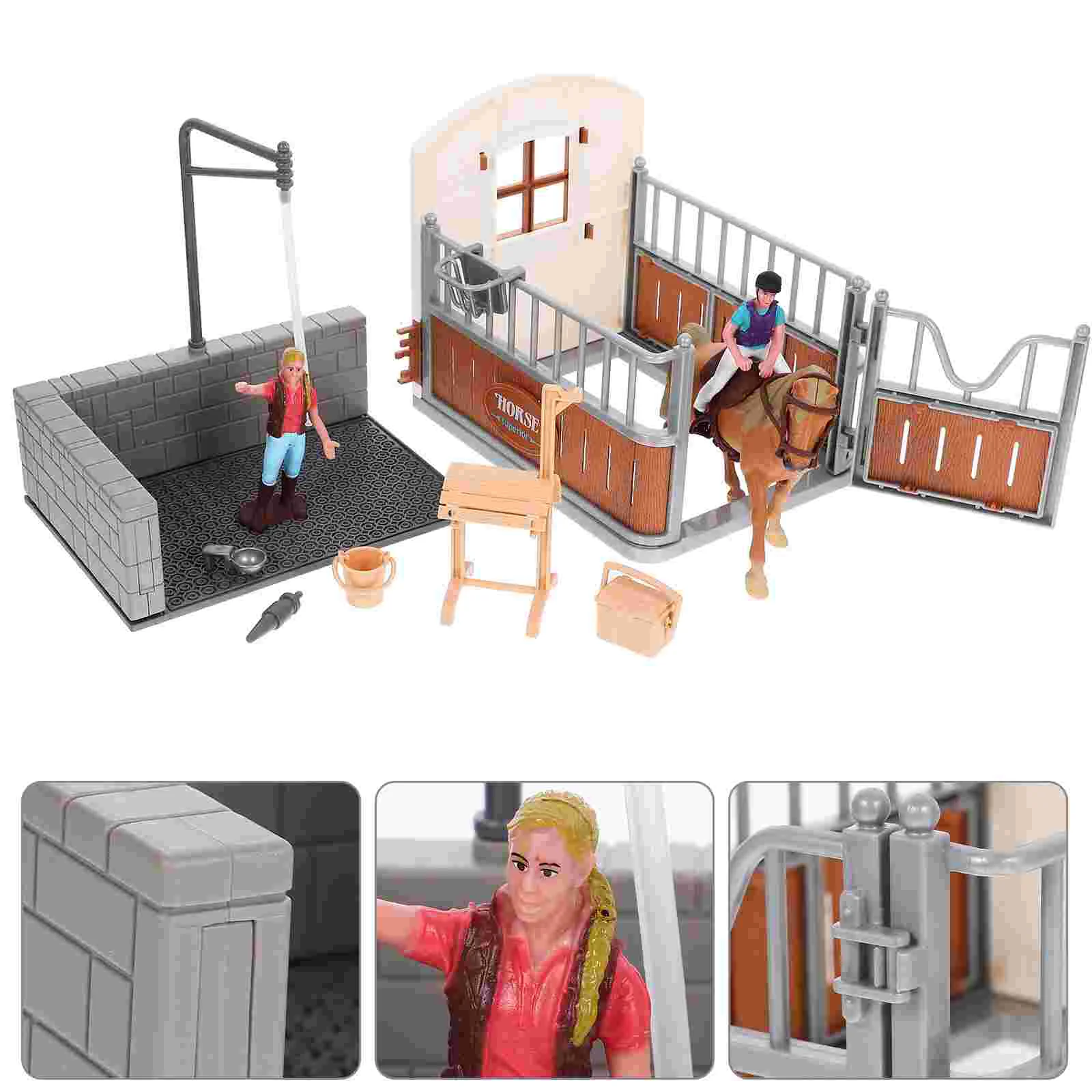 

Realistic Horse Stable Model DIY Miniature Kit Toys Manual Plastic Affordable Barn Accessible Accessories