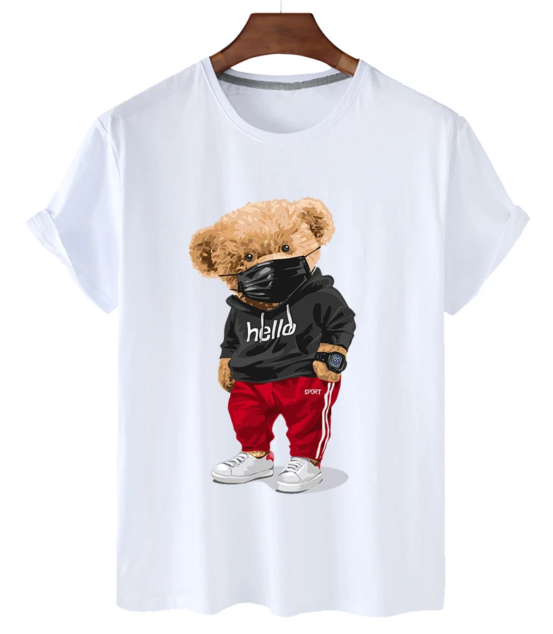 

Casual Sports T-shirt Trendy Fashion Representative Men And Women Cartoon Mask Bear Short-sleeved Shirt Comfortable Light Tops