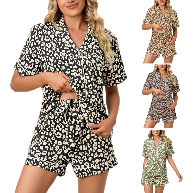 

Womens Pajamas Set Short Sleeve Sleepwear Leisure Home Clothes Summer P8DB